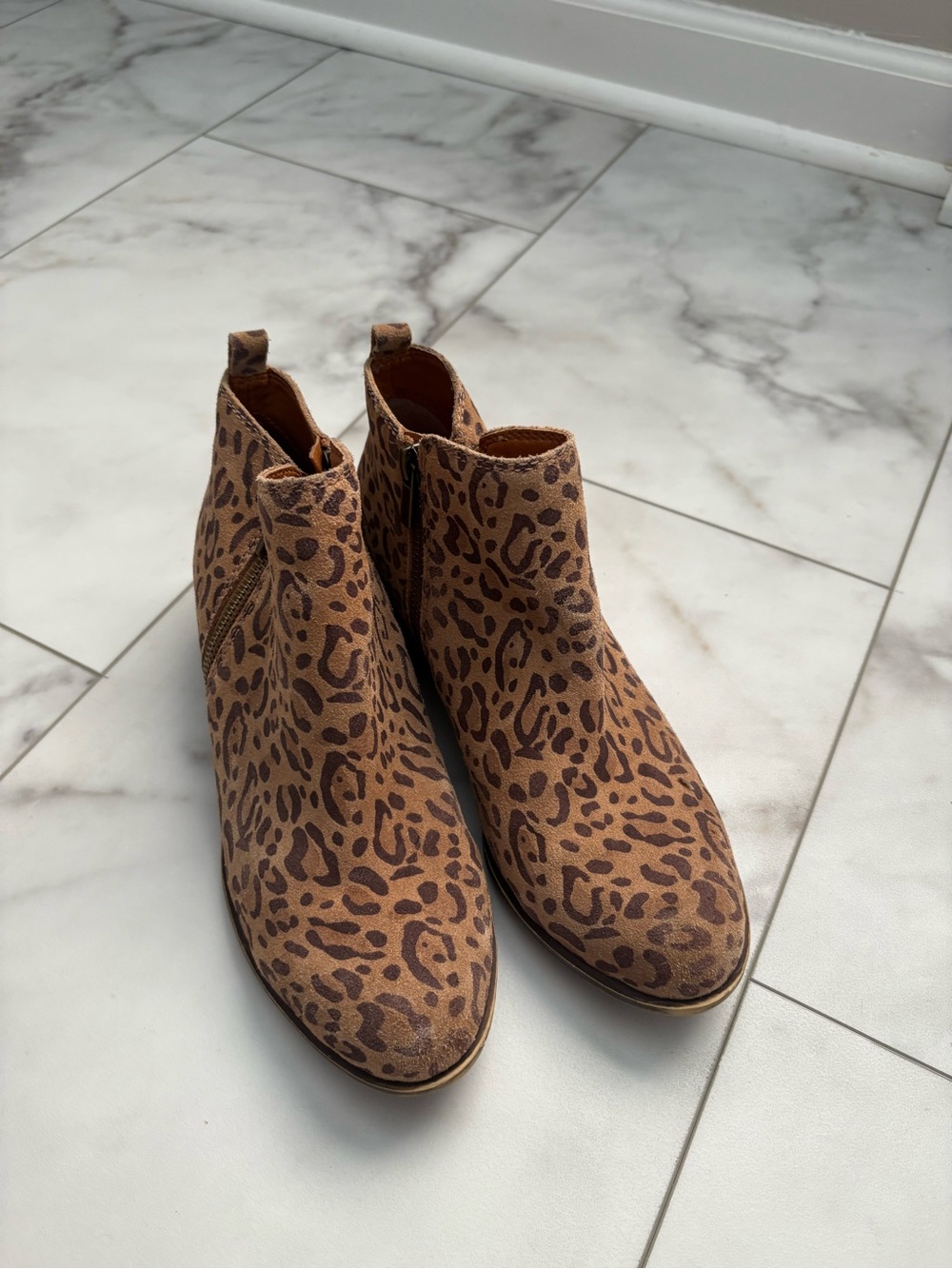 Lucky Brand Leopard Print Suede Ankle Booties - Tan/Brown - Picture 2 of 8